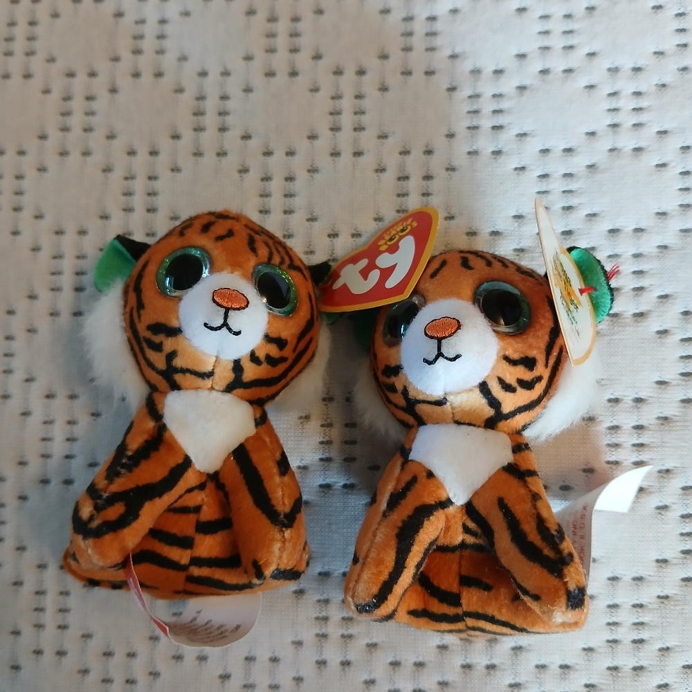 Ty Plush Tiger Pair - Orange and White